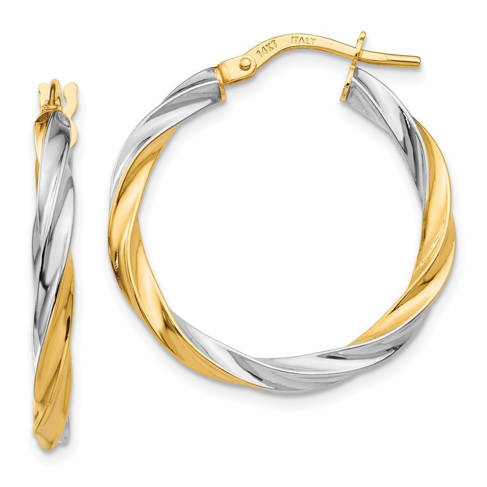 14k Yellow Gold & Rhodium Twisted Hoop Earrings 25 L X 26 Mm W